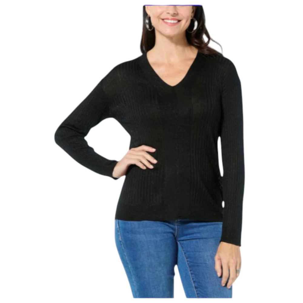 LB70 by Lloyd Boston Metallic Ribbed Knit Sweater Black - Regular